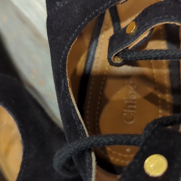 Chloe foster 36 Ballet Ballerina Flat Suede Black Leather Lace Up Shoes - Picture 6 of 7